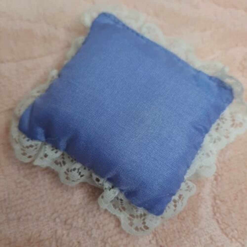 1980s Mattel Barbie Periwinkle blue/purple throw pillow/cushion white lace